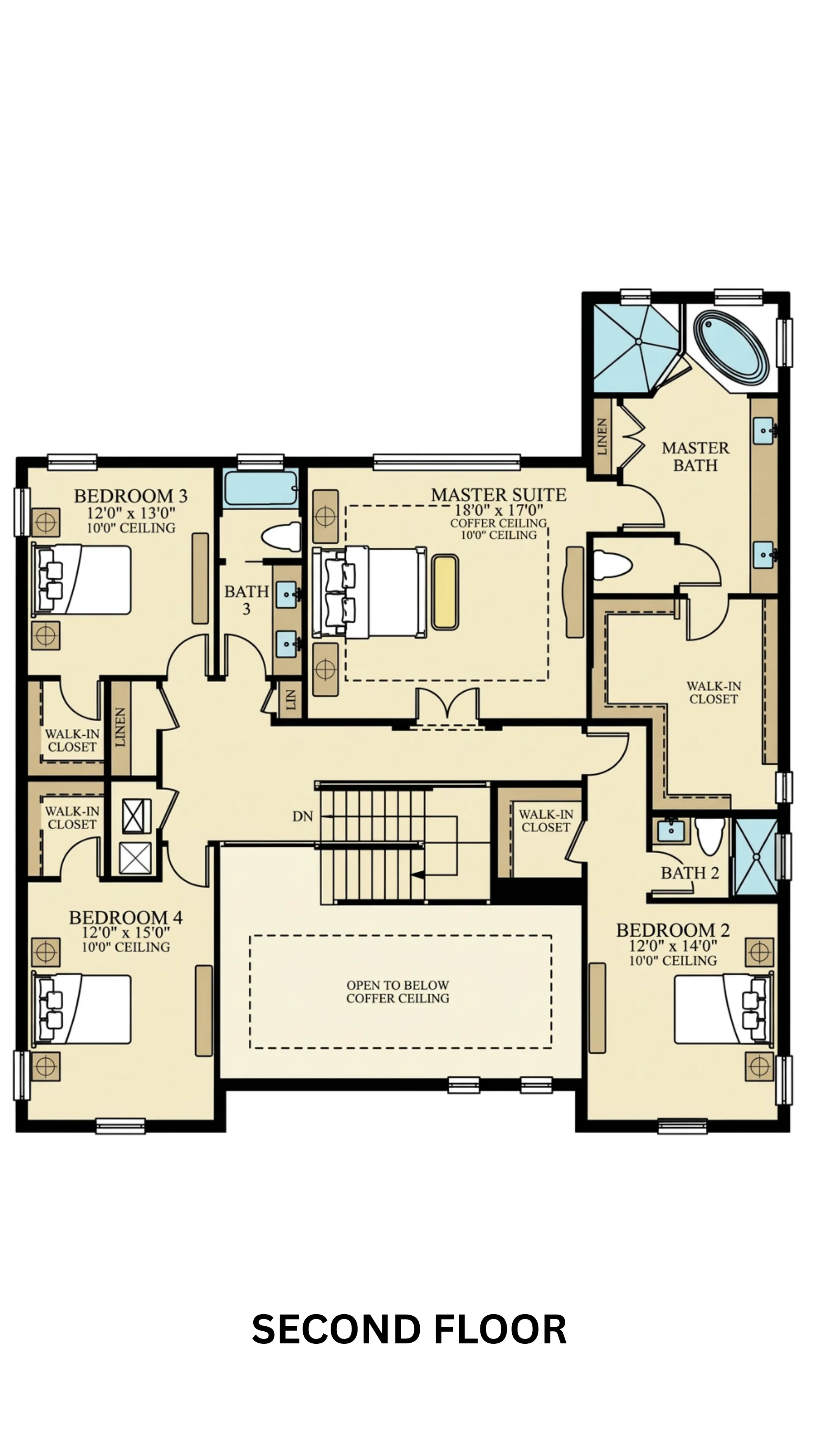 Second Floor Plan — 2,008 sq ft, 4 Beds / 3 Baths, Upper Level